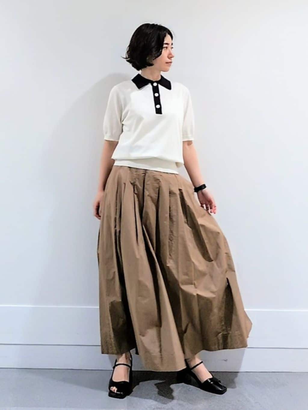 ミズタさんの「UNTITLED｜【トレンド/きれいめ】5分袖ポロニット」を使ったコーディネート