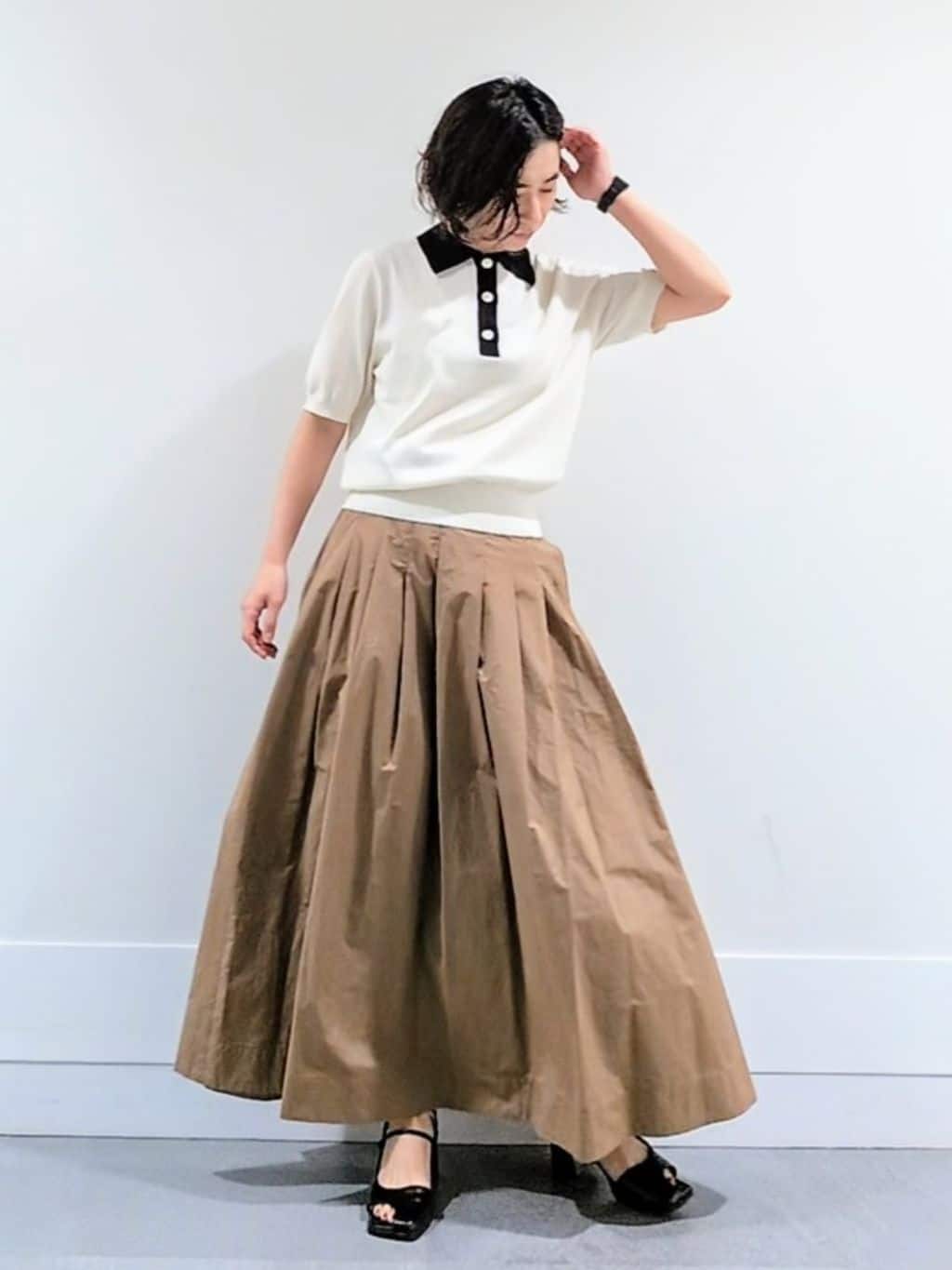 ミズタさんの「UNTITLED｜【トレンド/きれいめ】5分袖ポロニット」を使ったコーディネート