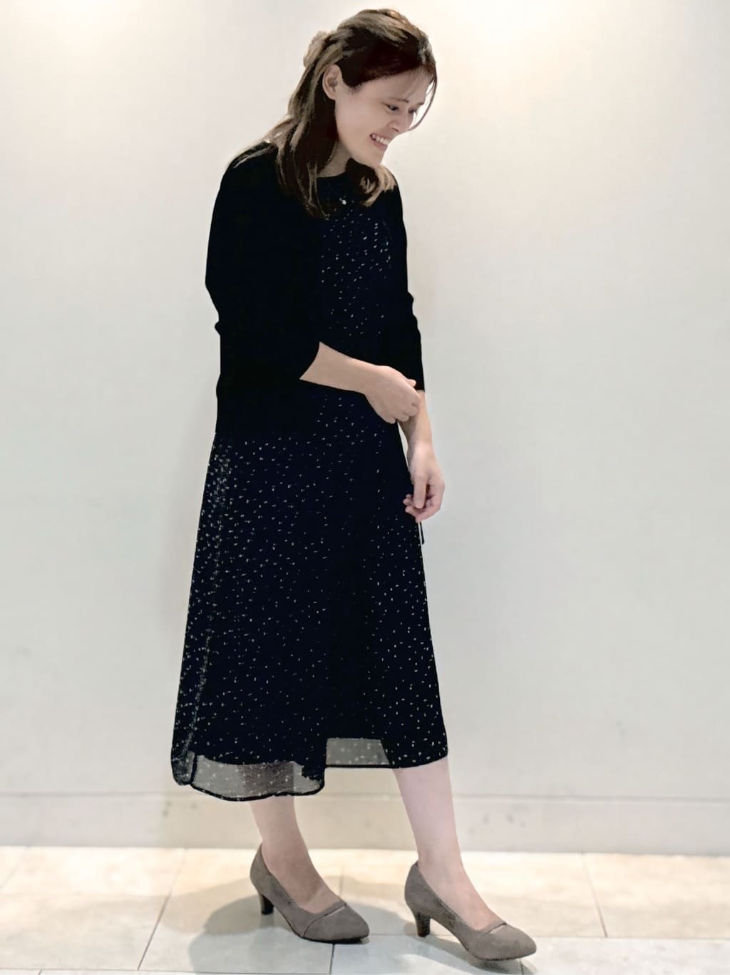 S&auml;K&iuml;さんの「Reflect｜【WEB先行カラーあり／マシンウォッシュ可／ナローベルト付き】オフボディツイードチェックワンピース」を使ったコーディネート