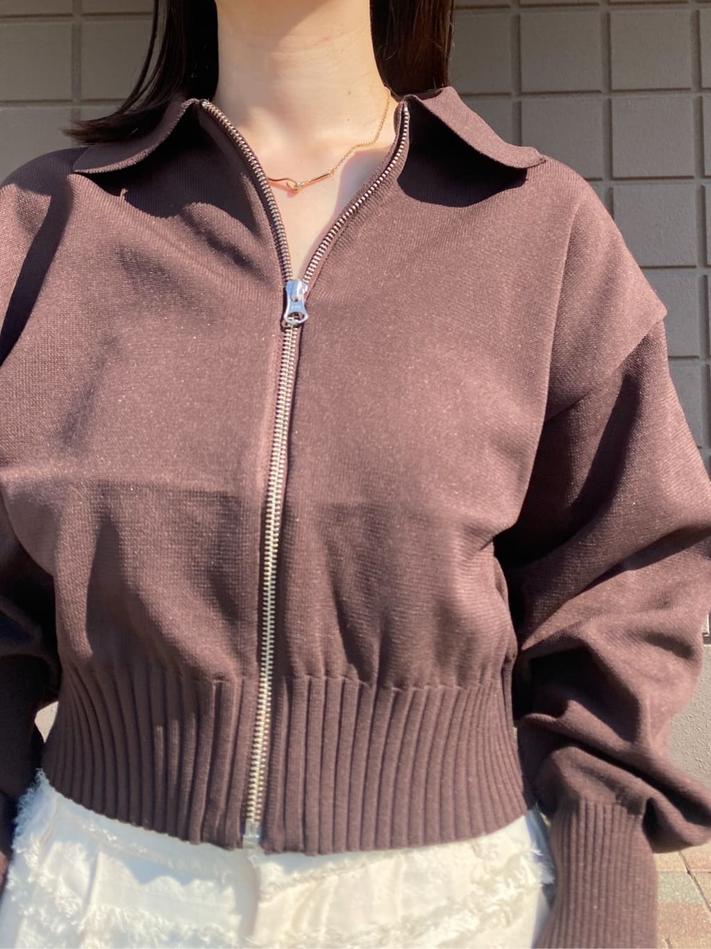haruさんの「OPAQUE.CLIP｜襟付きZIPアップニットカーディガン【洗濯機洗い可／抗ピル】」を使ったコーディネート
