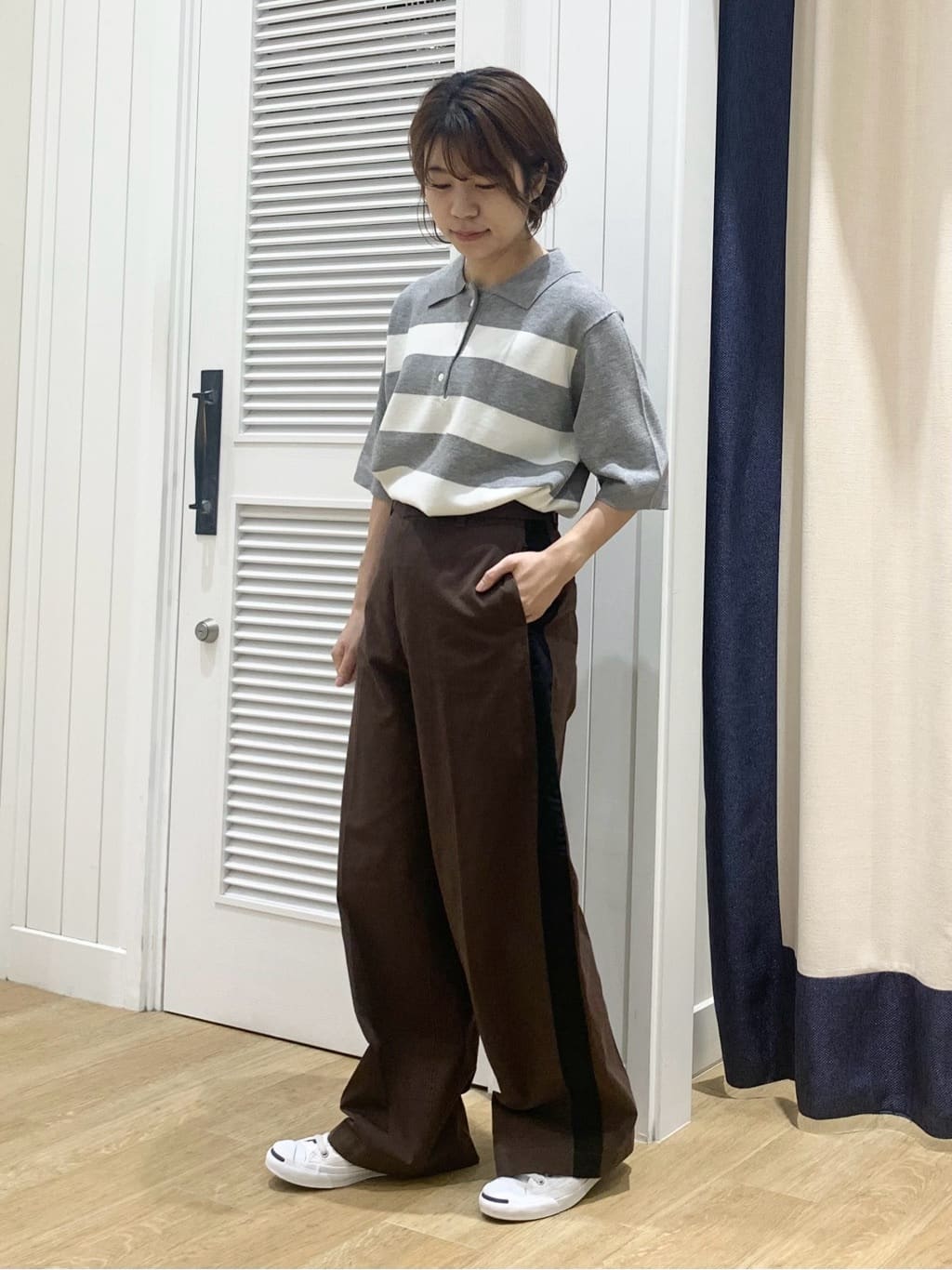 IMARIさんの「Dessin｜【ユニセックス/洗える】ボーダーニットポロシャツ」を使ったコーディネート