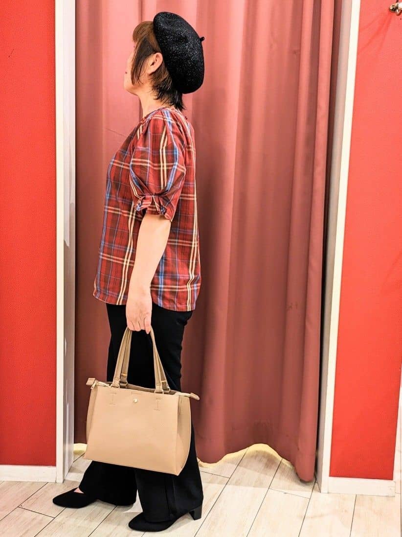 まぁさんの「SHOO･LA･RUE｜【S-LL/5分袖】お袖タックできれいに魅せる 大人のチェックブラウス」を使ったコーディネート