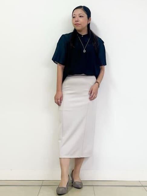 chisaさんの「Reflect｜【すっきり見え／ウエスト総ゴム】ジャージナロースカート」を使ったコーディネート