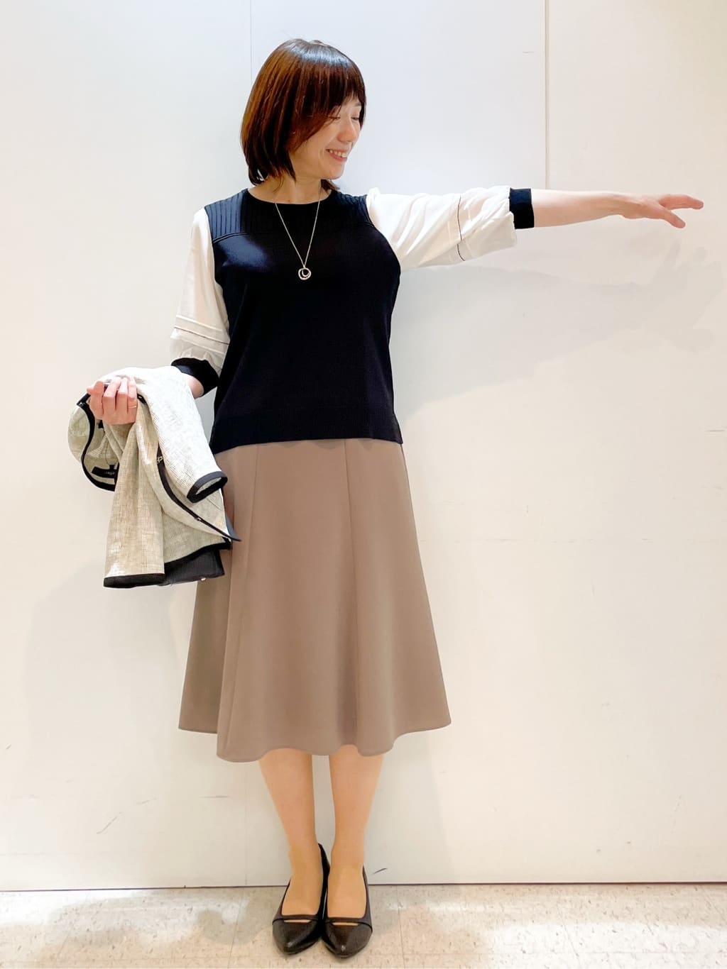 めいさんの「Reflect｜【WEB先行カラーあり／手洗い可】ジョーゼットスリーブ&times;ニット」を使ったコーディネート