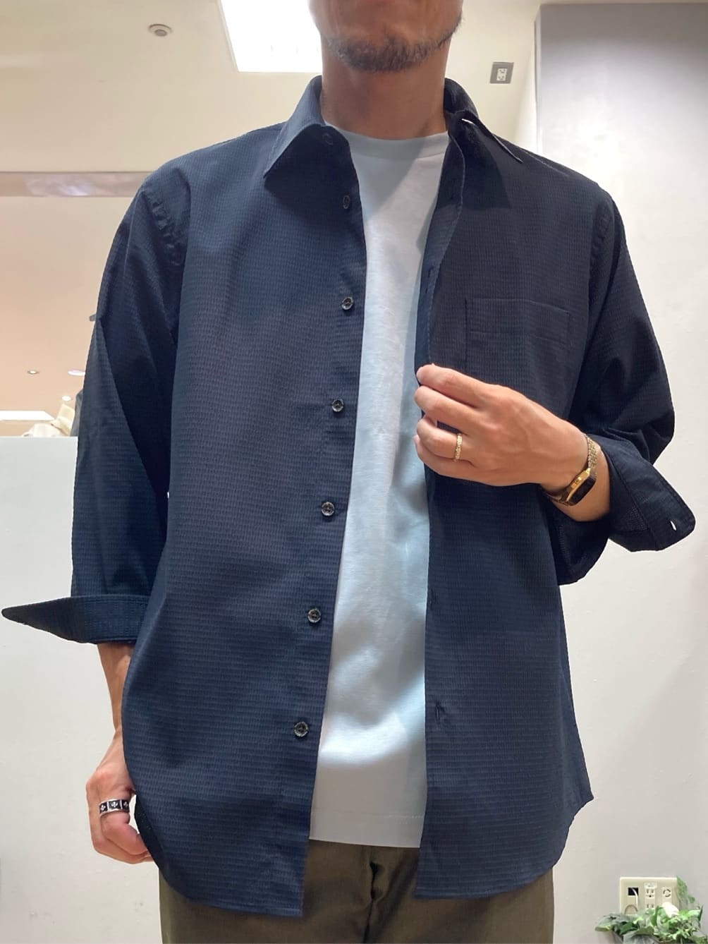 シュンさんの「TAKEO KIKUCHI｜【COOL CITY WEAR】DotAir（R）サッカー シャツ」を使ったコーディネート
