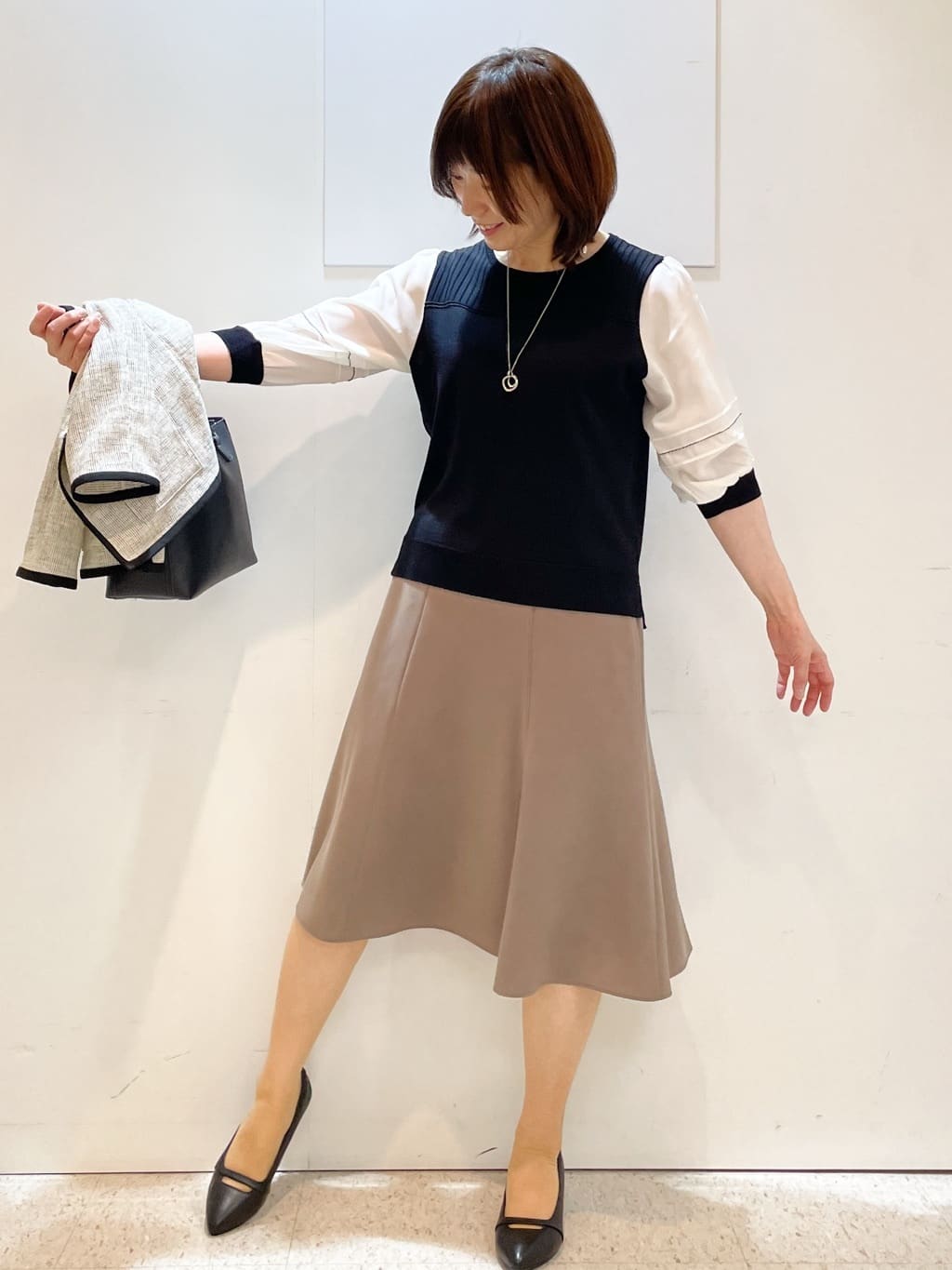 めいさんの「Reflect｜【WEB先行カラーあり／手洗い可】ジョーゼットスリーブ&times;ニット」を使ったコーディネート
