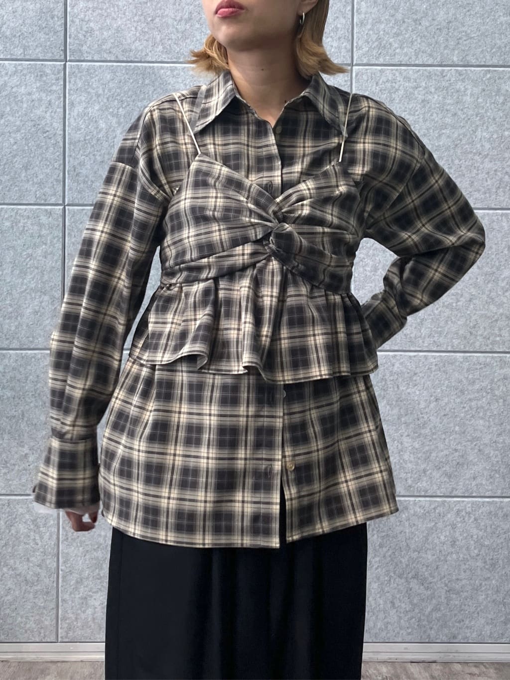 Harukaさんの「INDIVI｜オンブレチェックビスチェ」を使ったコーディネート