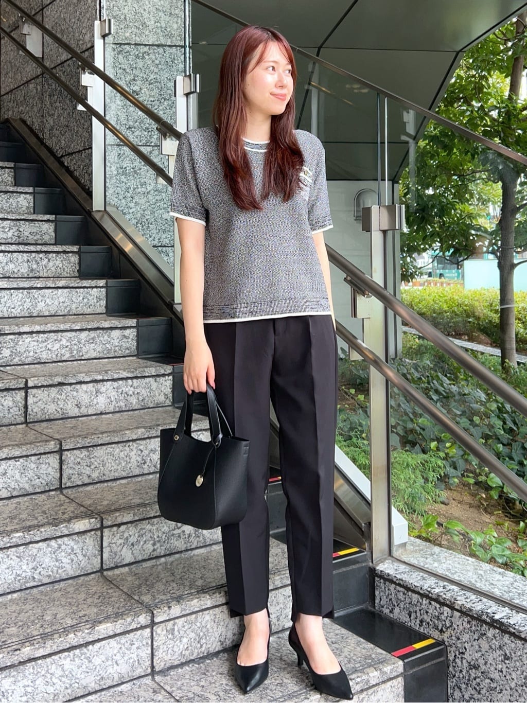 Risaさんの「OPAQUE.CLIP｜ツイードライクポケット付きニット【洗濯機洗い可／抗ピル】」を使ったコーディネート