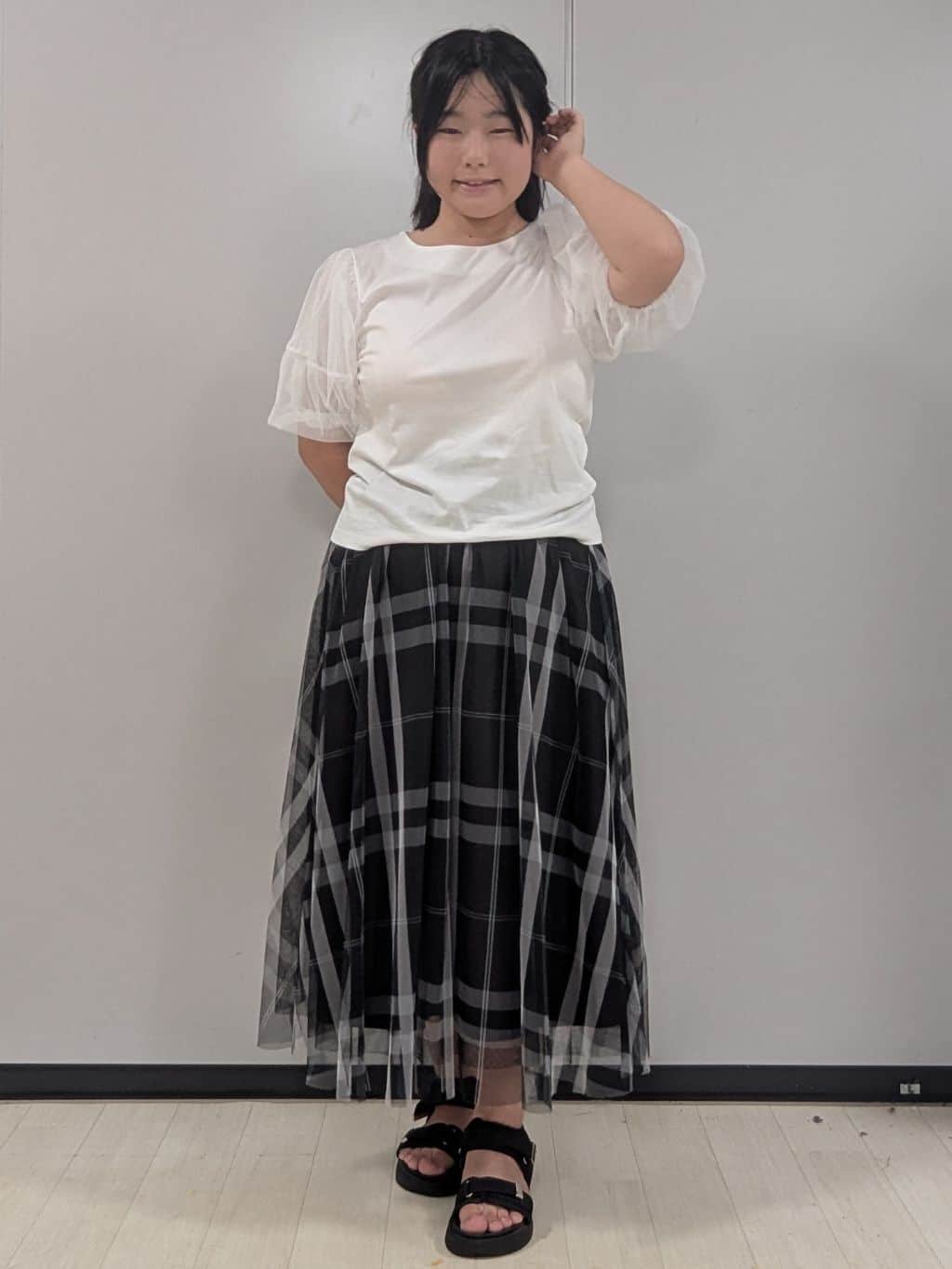 Nonさんの「index｜チュールドッキングバルーントップス【洗濯機洗い可／接触冷感】」を使ったコーディネート