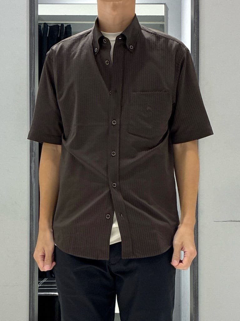 わいずみさんの「TAKEO KIKUCHI｜【COOL CITY WEAR】ストライプジャージ ボタンダウンシャツ /接触冷感」を使ったコーディネート
