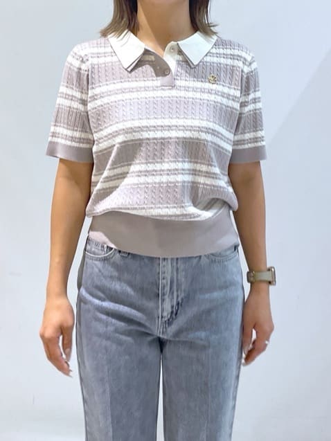 manaさんの「OPAQUE.CLIP｜ランダムボーダーケーブルポロニット【洗濯機洗い可／抗ピル】」を使ったコーディネート
