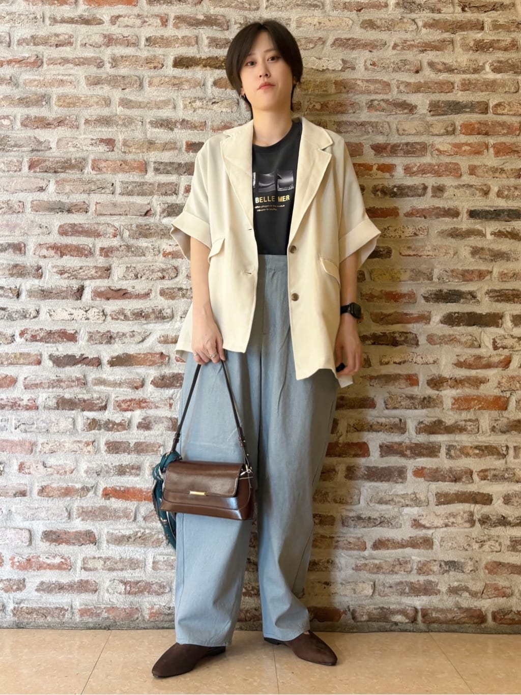 しばさんの「THE SHOP TK｜ドルマン半袖ジャケット【洗える】」を使ったコーディネート