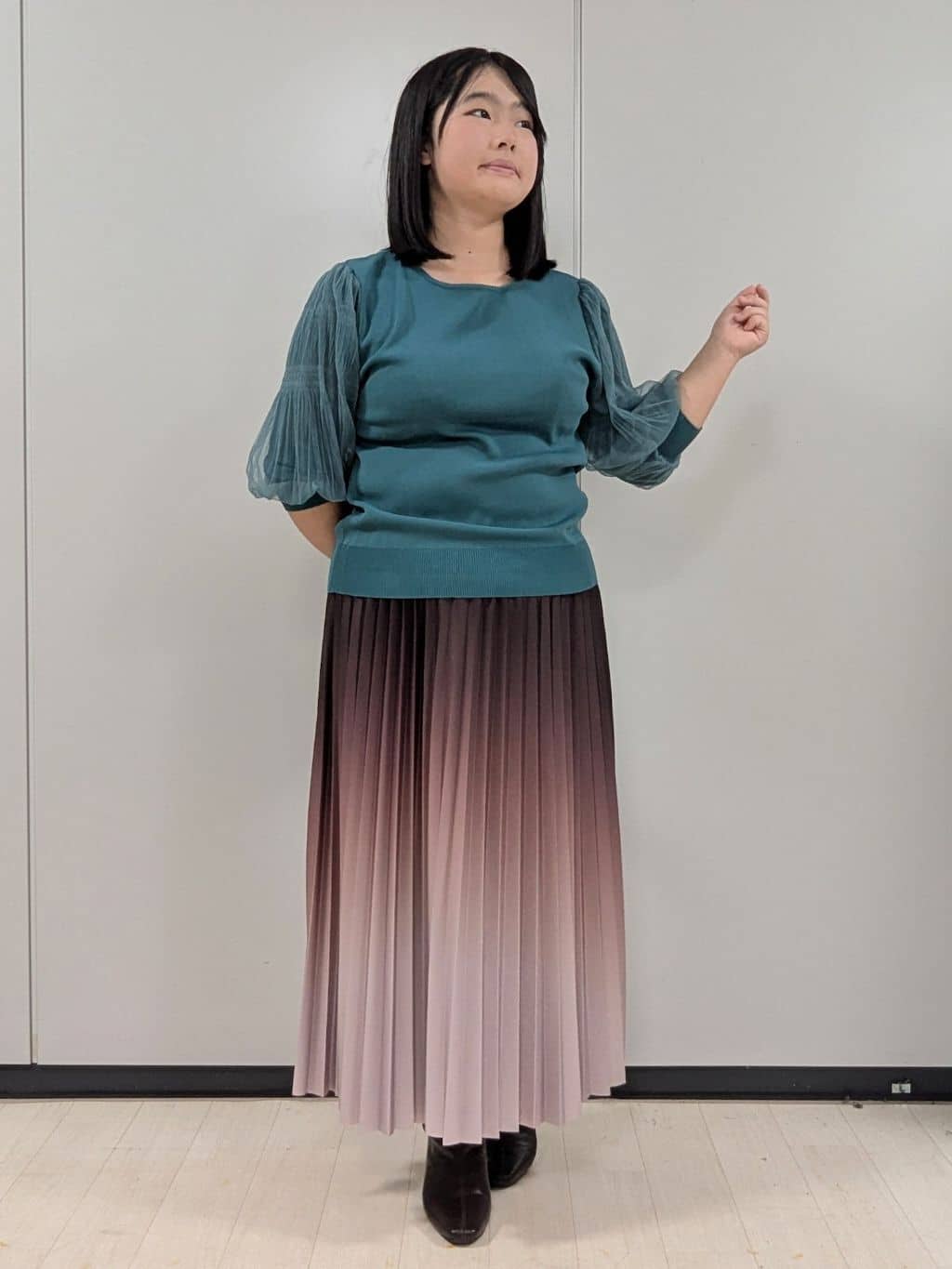 Nonさんの「index｜《5色展開》マジョリカプリーツスリーブニット【洗濯機洗い可】」を使ったコーディネート