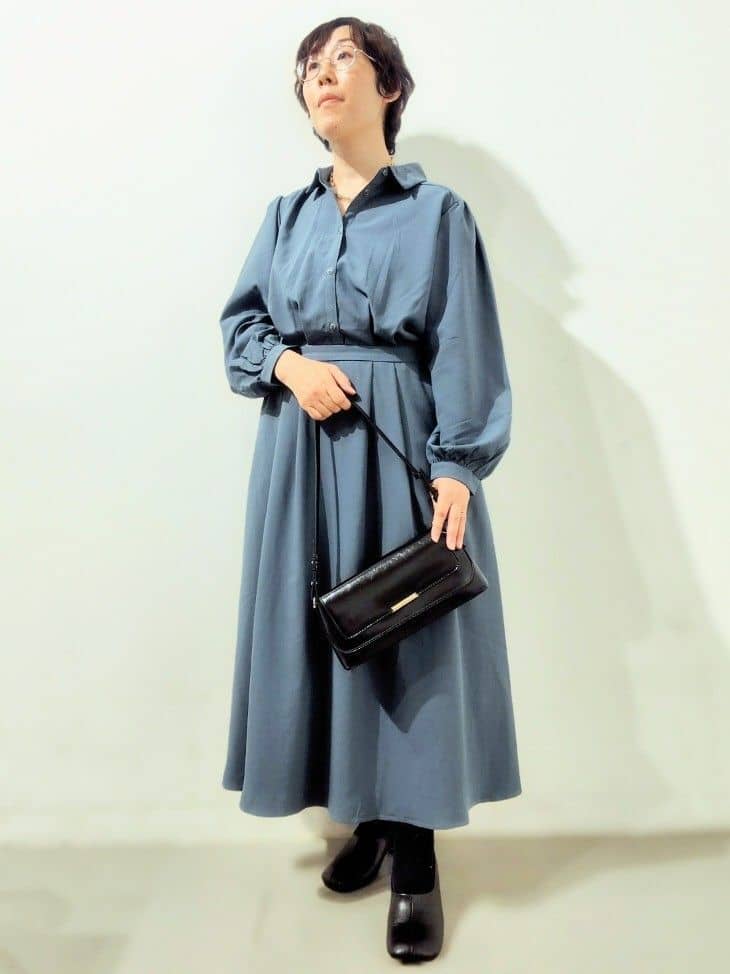 kodamaさんの「THE SHOP TK｜【春まで着られる】フィット＆フレア長袖ワンピース」を使ったコーディネート