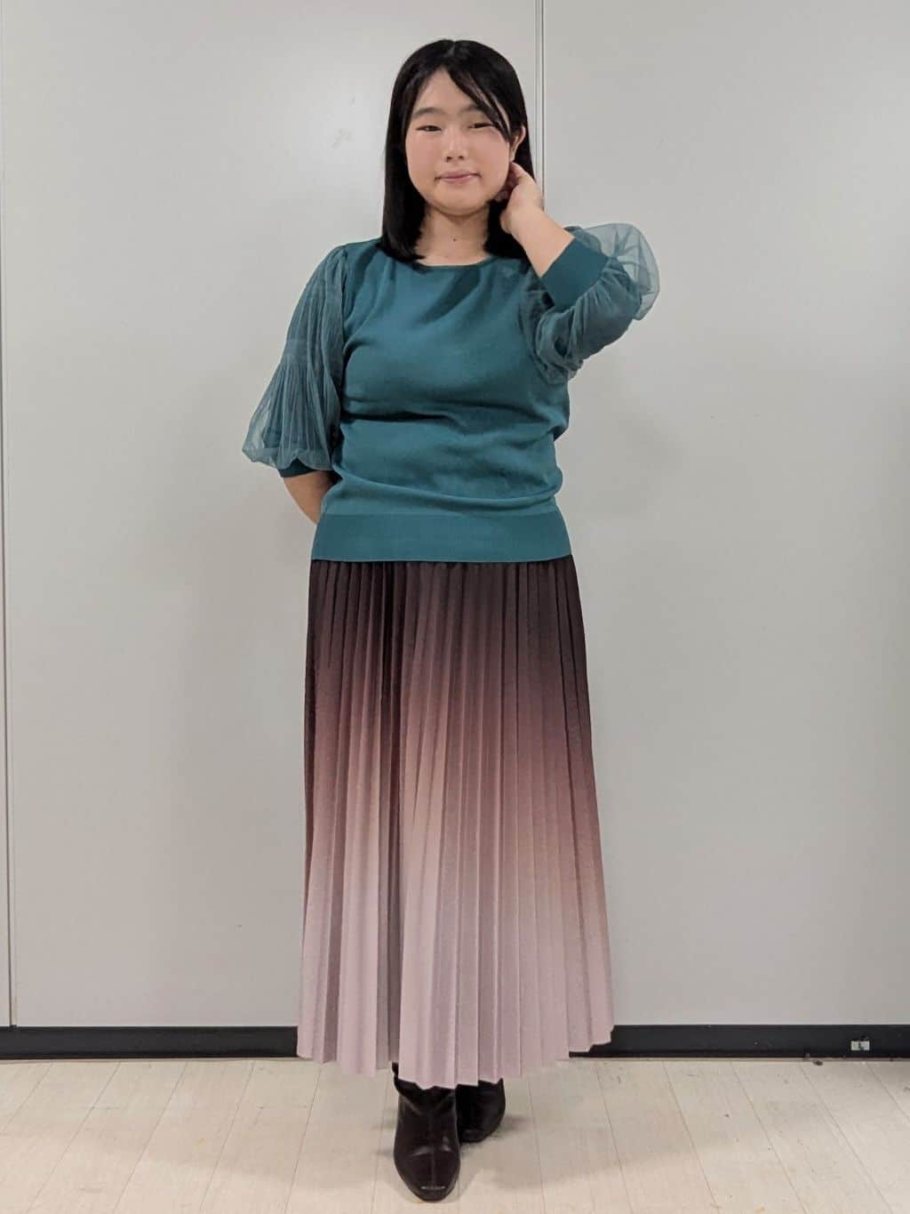 Nonさんの「index｜《5色展開》マジョリカプリーツスリーブニット【洗濯機洗い可】」を使ったコーディネート