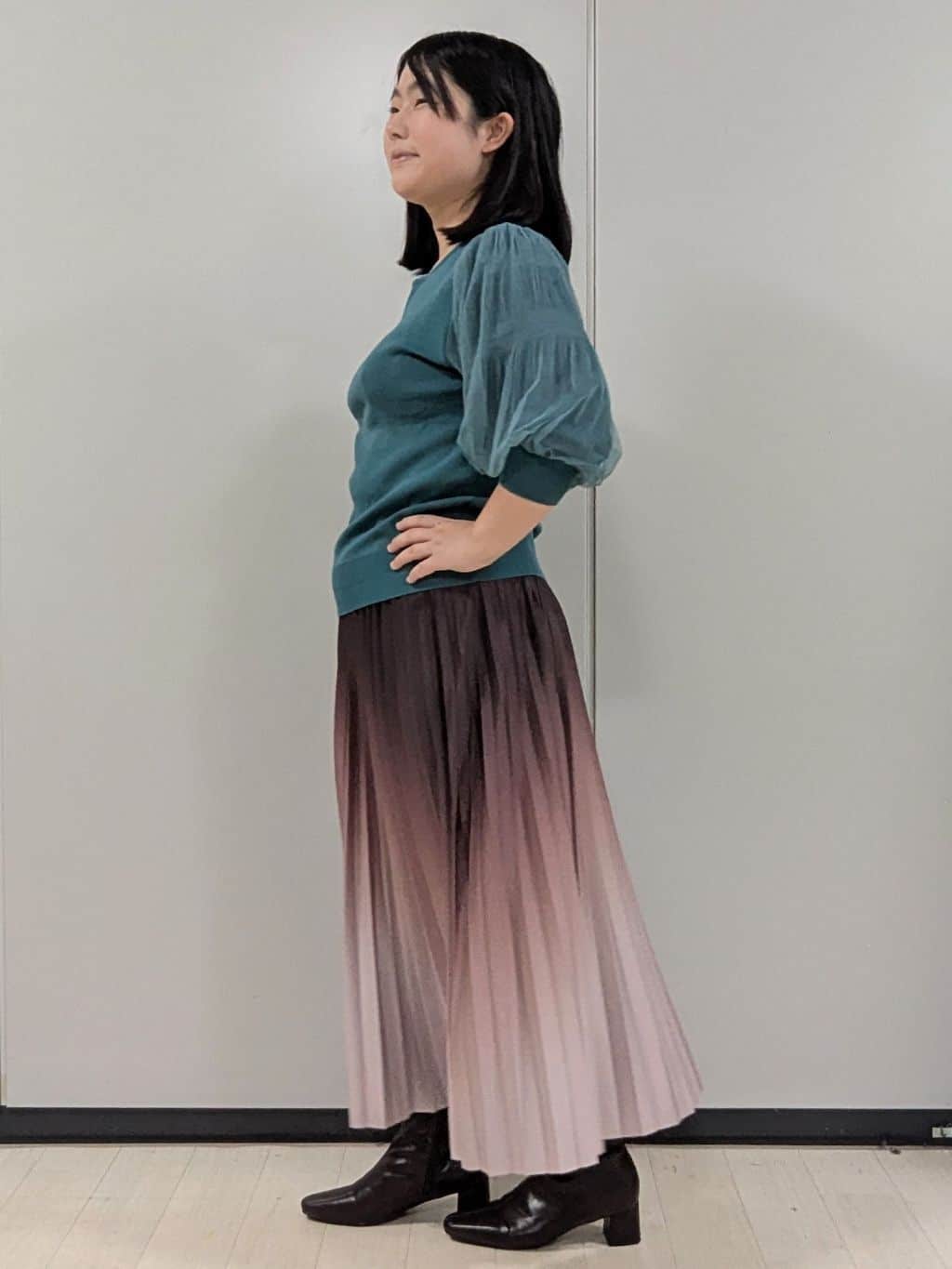 Nonさんの「index｜《5色展開》マジョリカプリーツスリーブニット【洗濯機洗い可】」を使ったコーディネート
