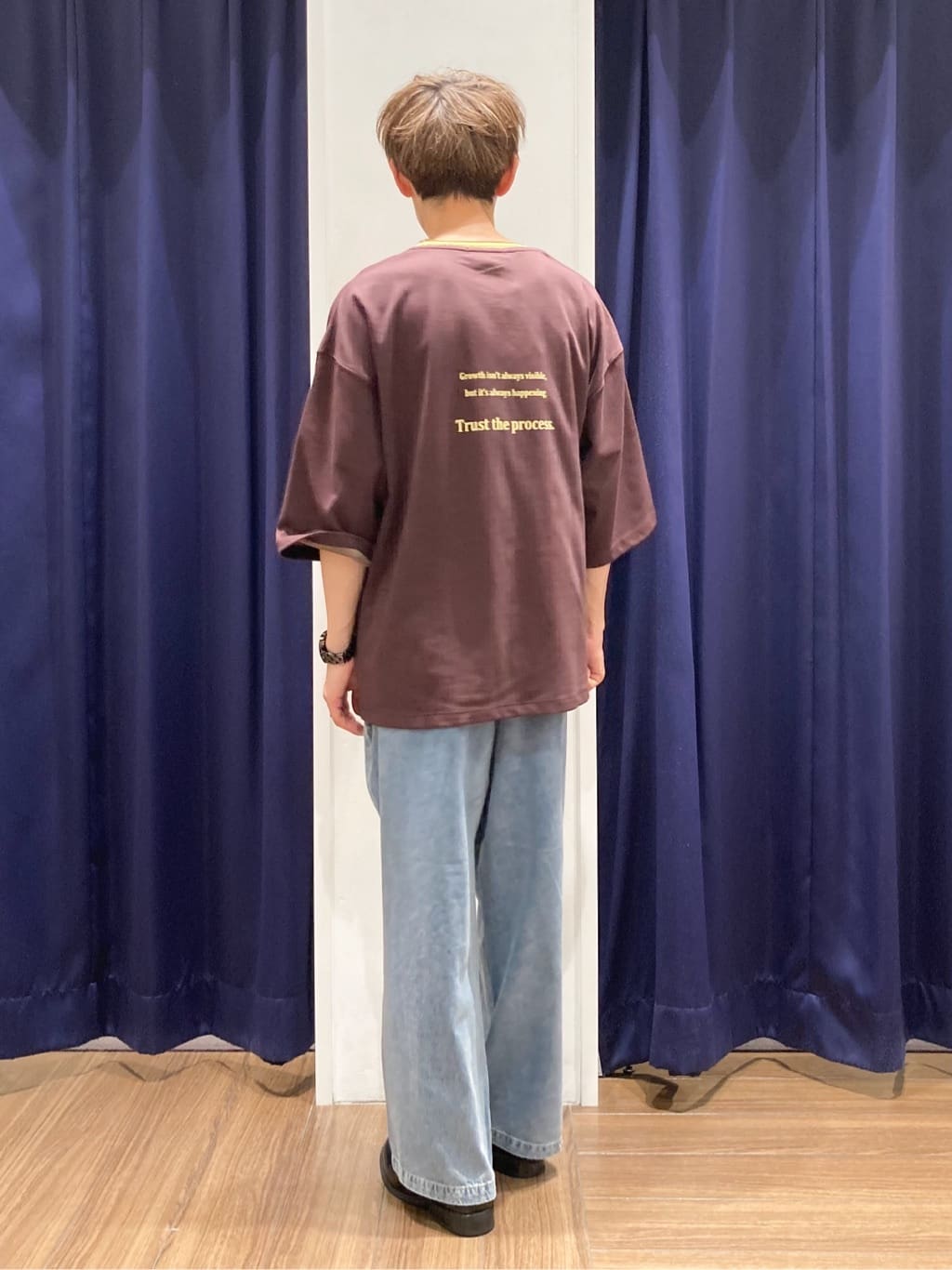 つーじーさんの「THE SHOP TK｜配色刺繍6分袖Tシャツ 【ビッグシルエット／洗濯機OK】」を使ったコーディネート