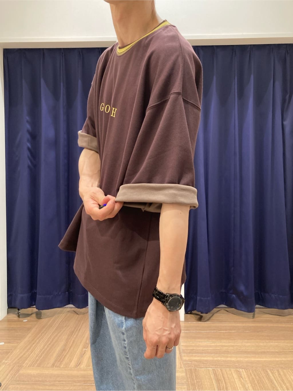 つーじーさんの「THE SHOP TK｜配色刺繍6分袖Tシャツ 【ビッグシルエット／洗濯機OK】」を使ったコーディネート