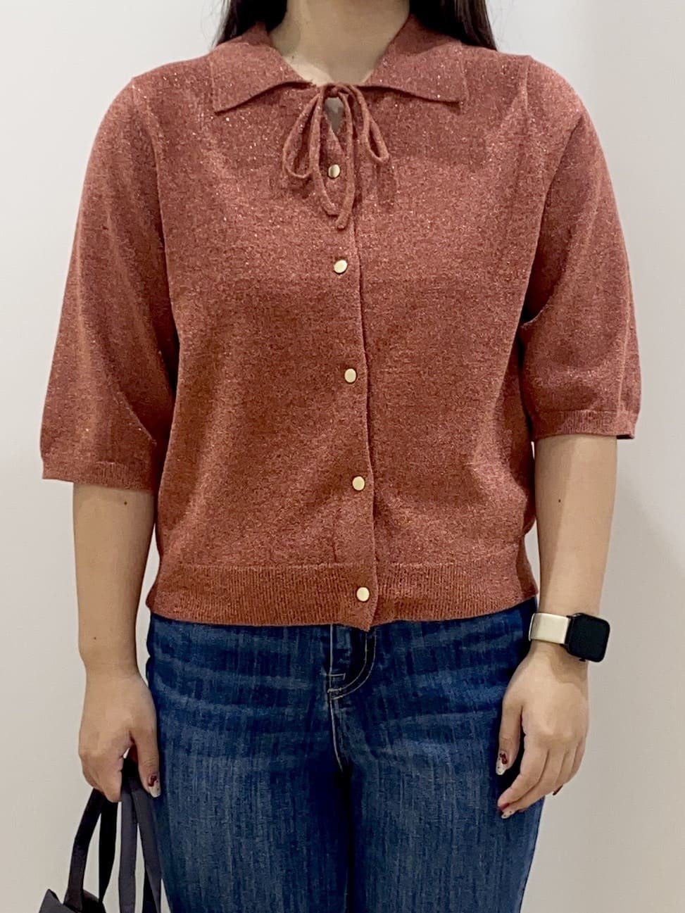 HANAさんの「grove｜華やぐラメモールで秋先取り　衿付きプルオーバーニット」を使ったコーディネート