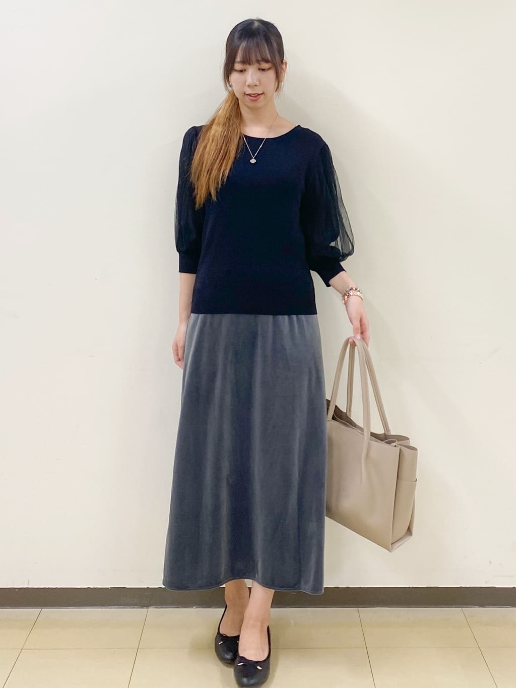 yurinaさんの「index｜《5色展開》マジョリカプリーツスリーブニット【洗濯機洗い可】」を使ったコーディネート