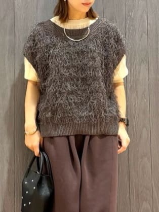 meiさんの「SHOO･LA･RUE｜【S-LL/洗える】曲線的な柄がきれい見え シアーニット」を使ったコーディネート