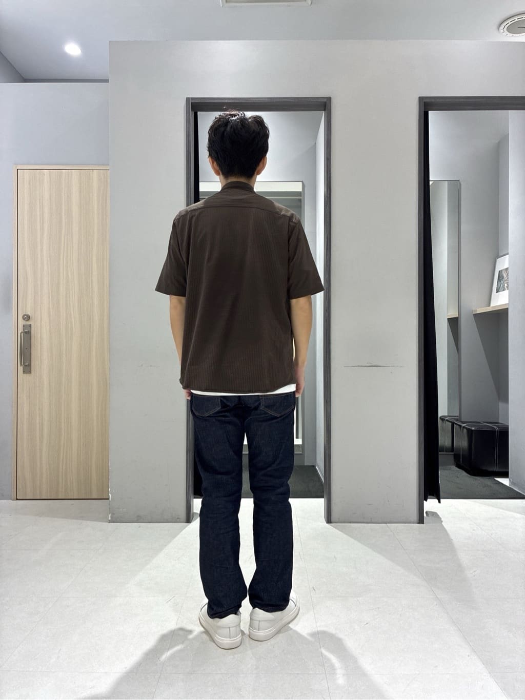 わいずみさんの「TAKEO KIKUCHI｜【COOL CITY WEAR】ストライプジャージ ボタンダウンシャツ /接触冷感」を使ったコーディネート