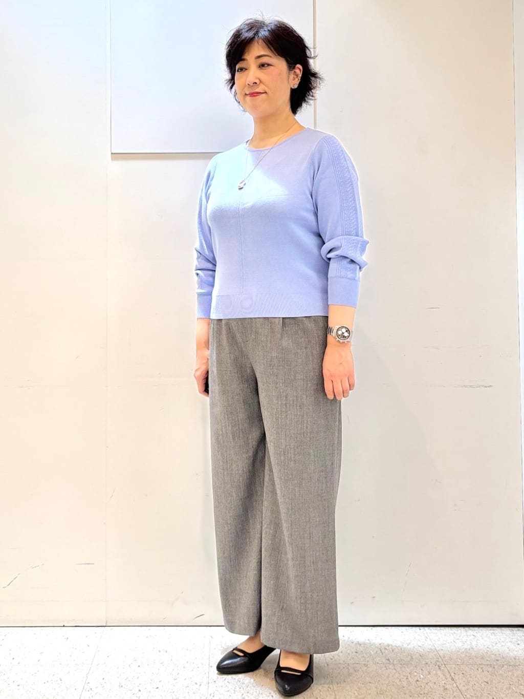 ヤスコさんの「Reflect｜【選べる6色／長く着られる◎】ボートネックニット」を使ったコーディネート