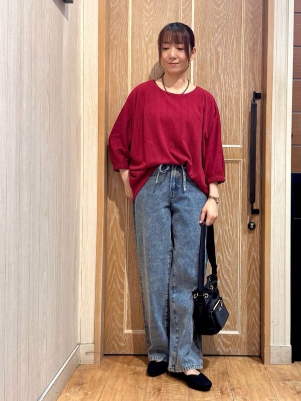 KAORIさんの「SHOO･LA･RUE｜【S-LL】こなれ見え リボン付き アソートデニムワイドパンツ」を使ったコーディネート