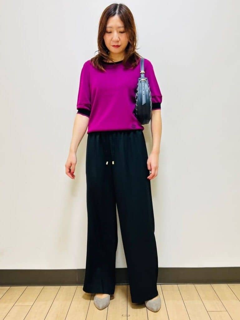 miiiさんの「Reflect｜【WEB先行カラーあり／手洗い可／アンサンブル可】バイカラー五分袖ニット」を使ったコーディネート