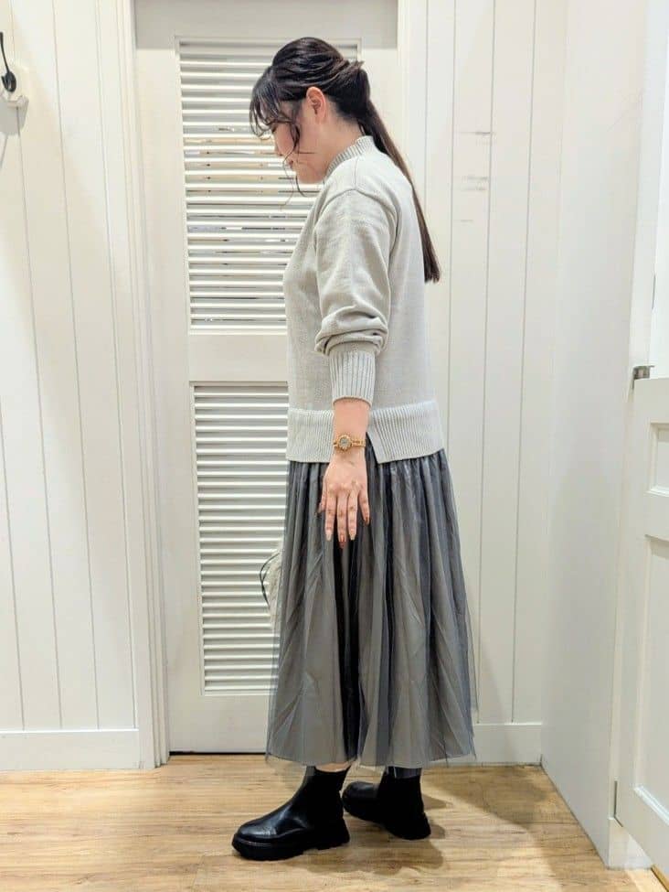 ayakaさんの「Dessin｜【洗える】ニットチュールドッキングワンピース」を使ったコーディネート