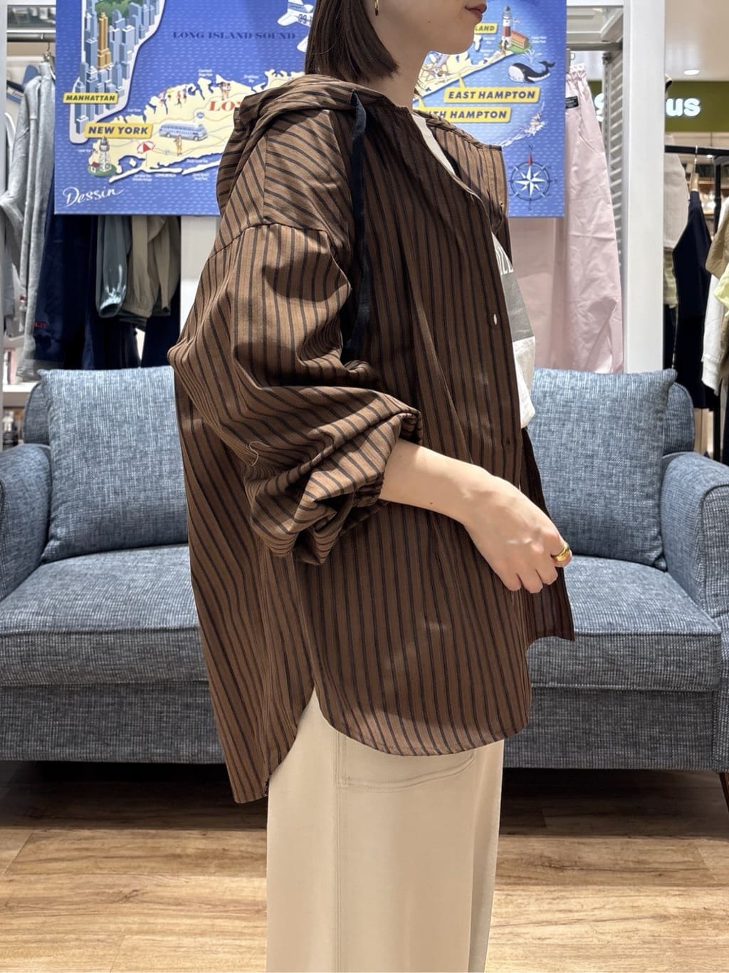 risaさんの「Dessin｜【洗える】ストライプフードブラウス」を使ったコーディネート