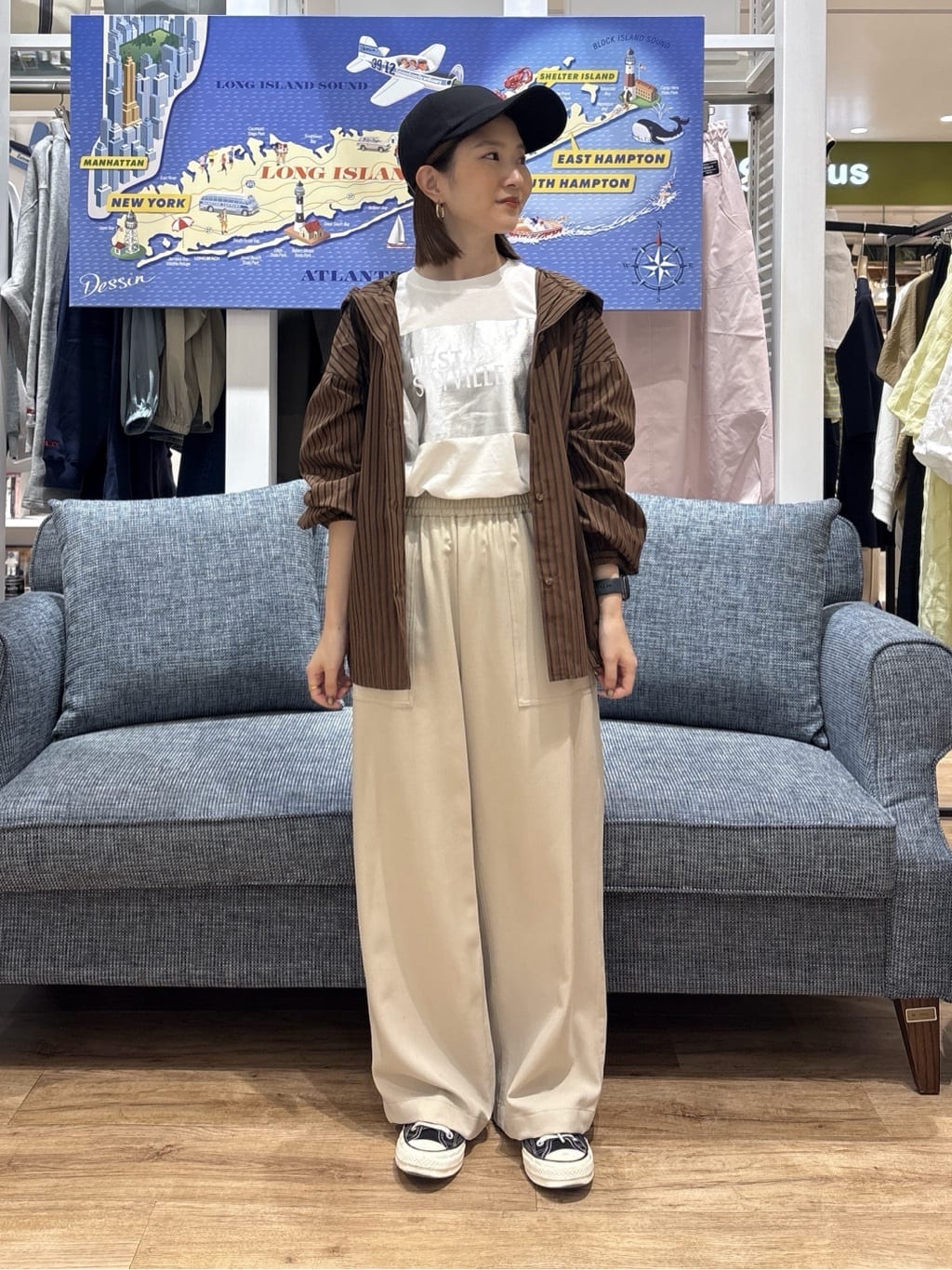 risaさんの「Dessin｜【洗える】ストライプフードブラウス」を使ったコーディネート