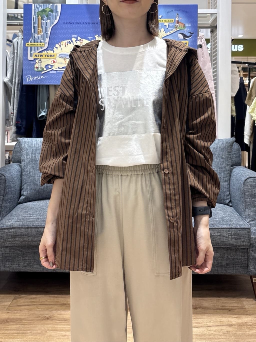 risaさんの「Dessin｜【洗える】ストライプフードブラウス」を使ったコーディネート
