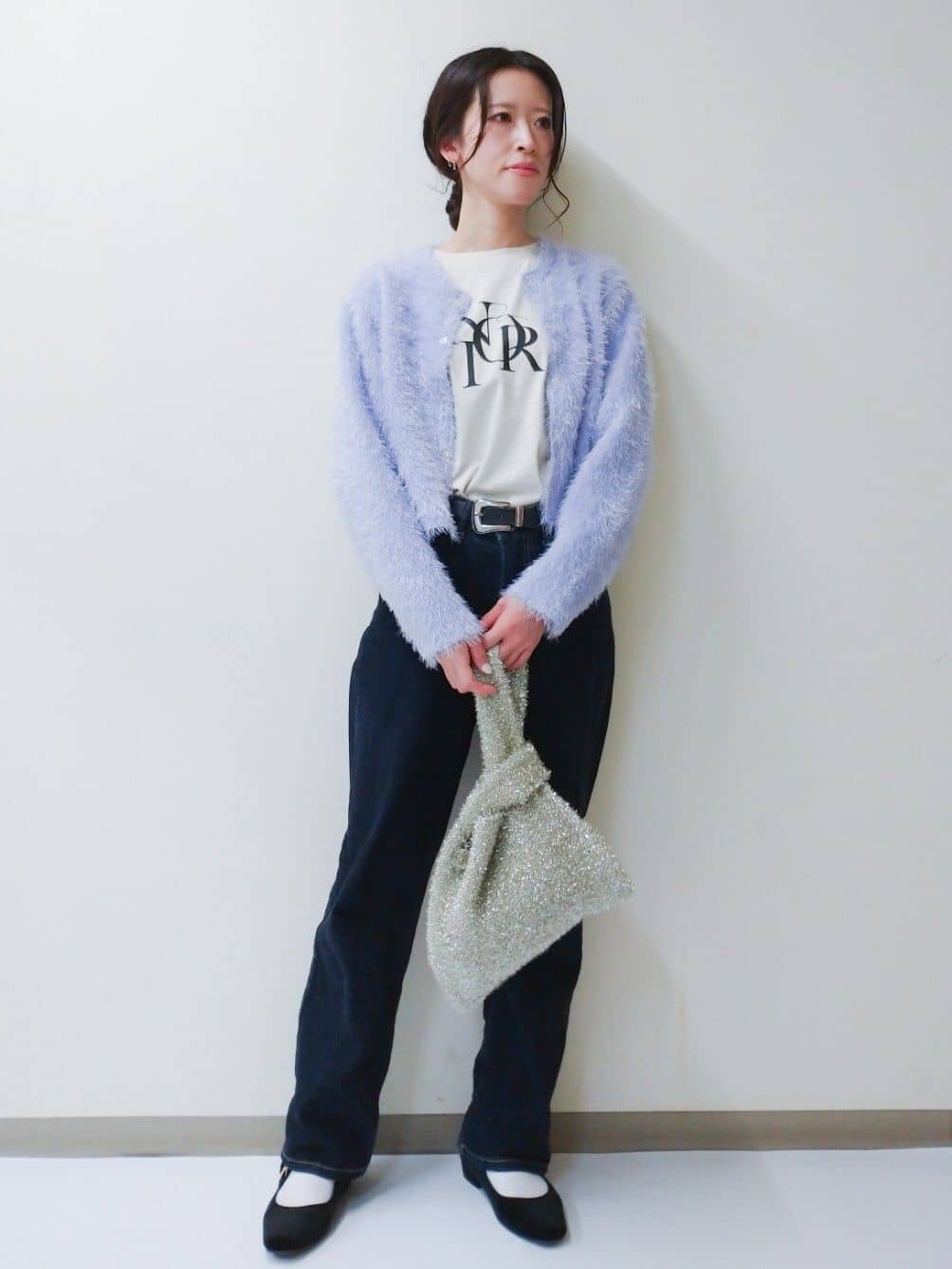 yuriさんの「OPAQUE.CLIP｜シャギーショートカーディガン【洗濯機OK】《6col》」を使ったコーディネート