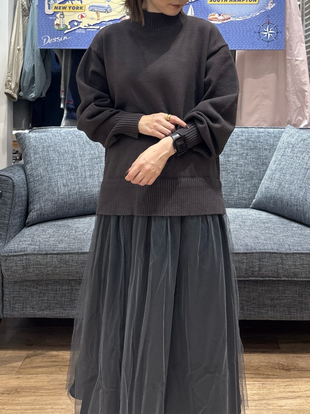 risaさんの「Dessin｜【洗える】ニットチュールドッキングワンピース」を使ったコーディネート