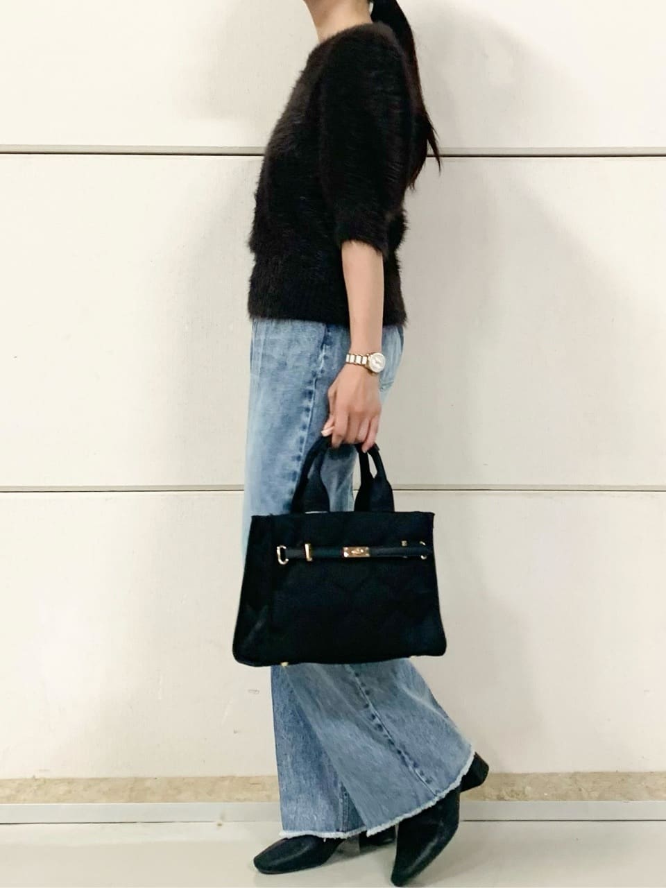 sahoさんの「THE SHOP TK｜【大人の魅力引き出す】5分袖フェザーニット/洗える」を使ったコーディネート