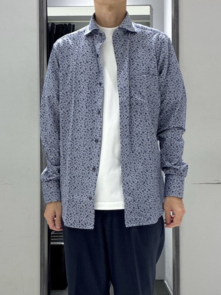 わいずみさんの「TAKEO KIKUCHI｜クールマックス 鹿の子 フラワープリントシャツ」を使ったコーディネート
