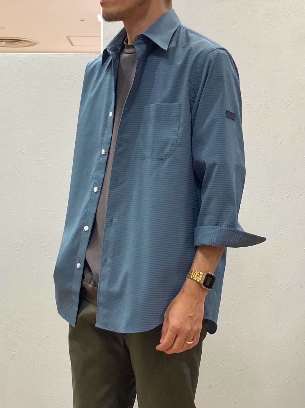 シュンさんの「TAKEO KIKUCHI｜【COOL CITY WEAR】DotAir（R）サッカー シャツ」を使ったコーディネート
