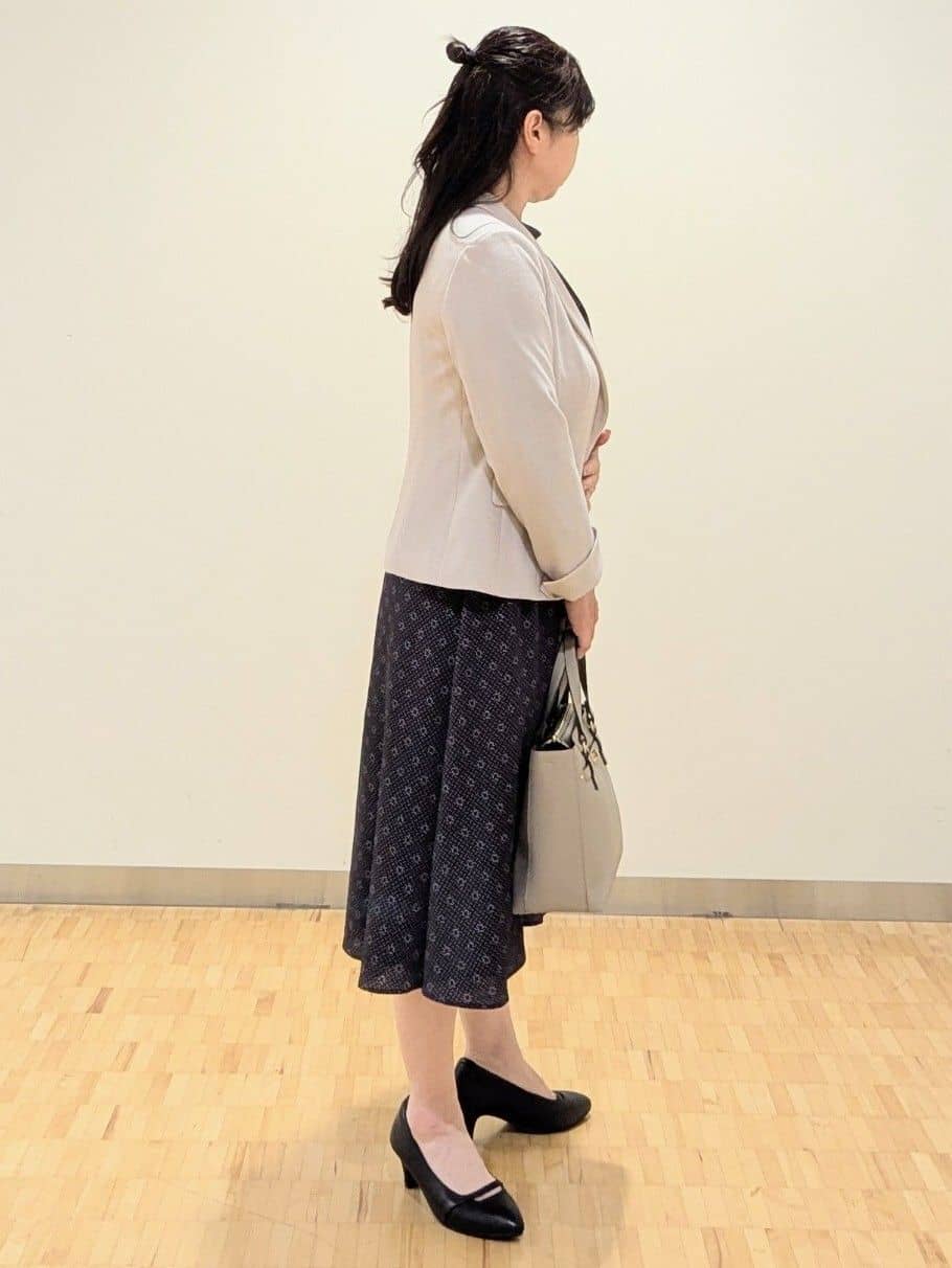 なおさんの「Reflect｜【きちんと見え／通勤／セレモニーにおすすめ◎】ドット&times;ダイヤ柄ワンピース」を使ったコーディネート