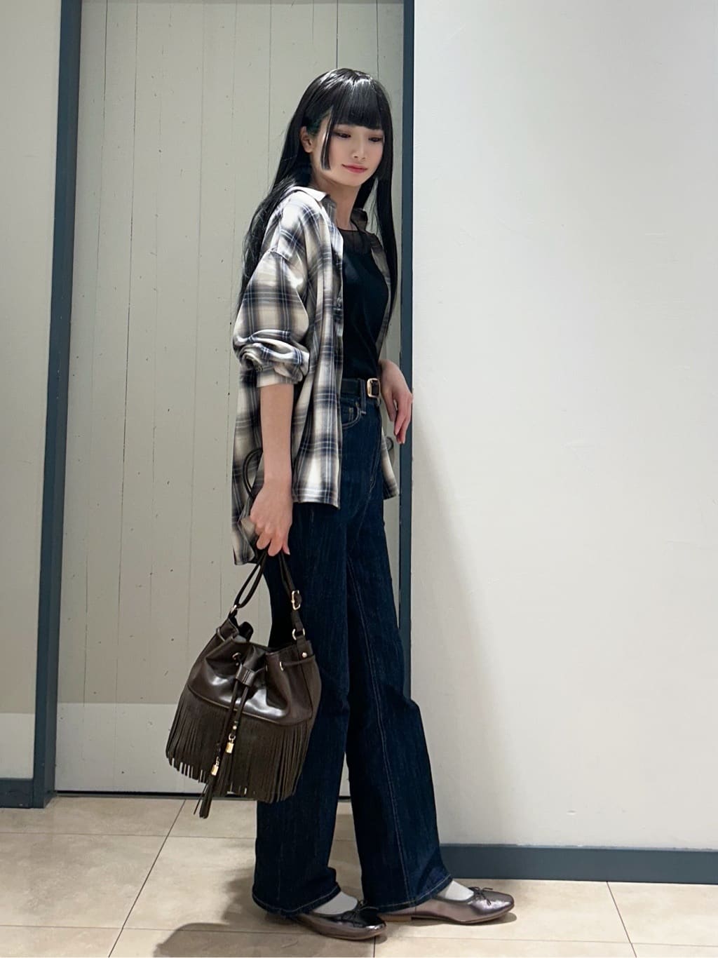 yukinoさんの「grove｜今の季節にちょうどいい　オンブレーチェックシャツ」を使ったコーディネート