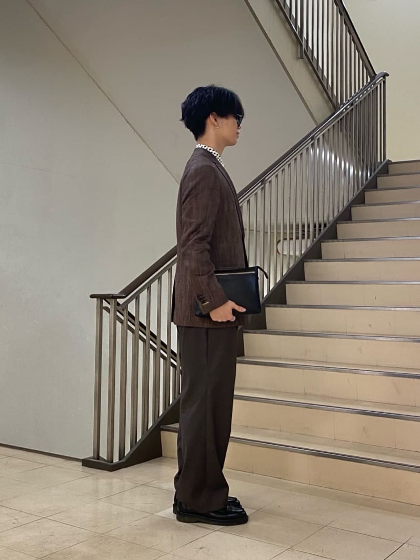 キムラさんの「TAKEO KIKUCHI｜アニリンレザー　２WAYクラッチ」を使ったコーディネート