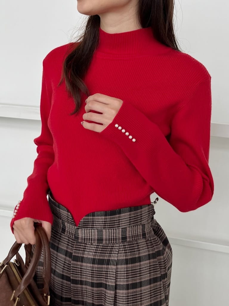 はばさんの「Couture brooch｜【多機能・フェミニン】パール調リブニット」を使ったコーディネート