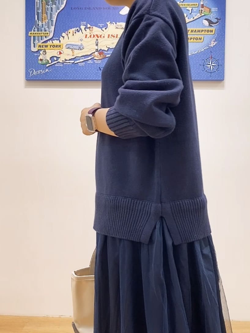 Hamaさんの「Dessin｜【洗える】ニットチュールドッキングワンピース」を使ったコーディネート