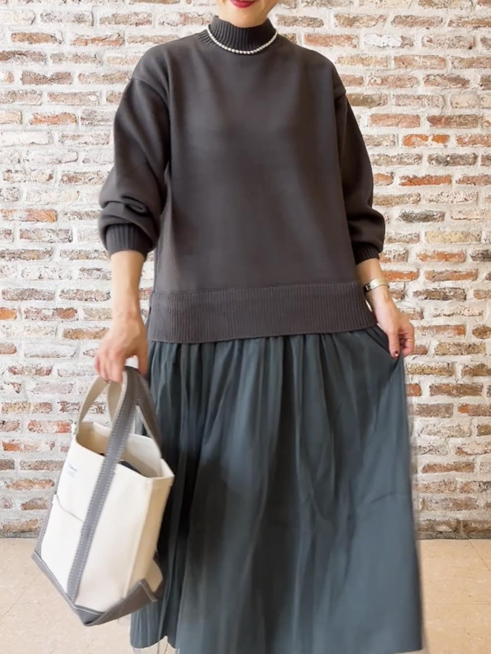 Yasucoさんの「Dessin｜【洗える】ニットチュールドッキングワンピース」を使ったコーディネート