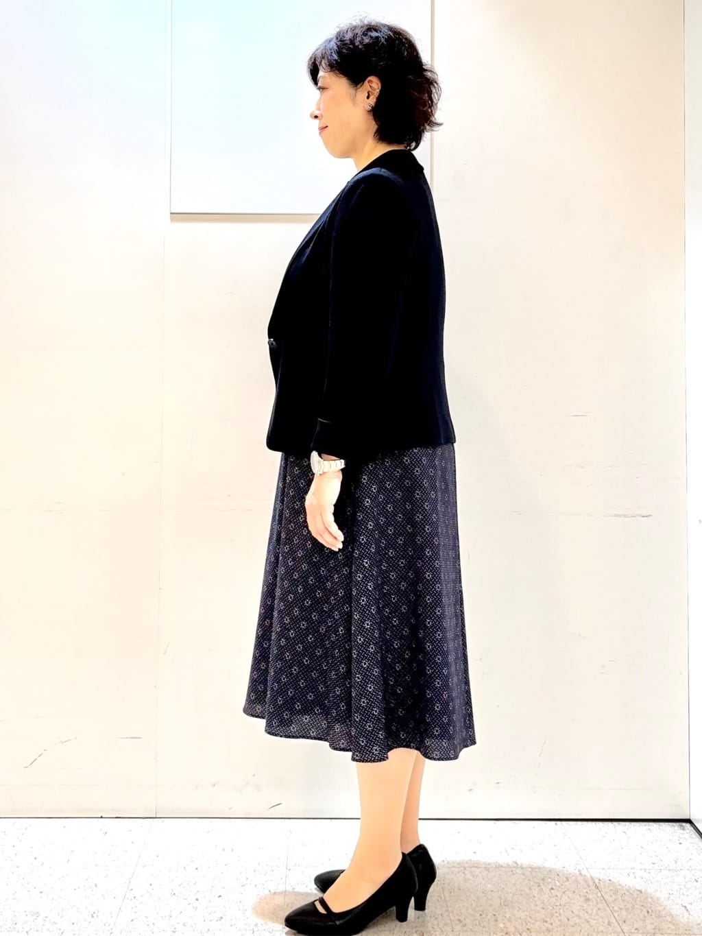 ヤスコさんの「Reflect｜【きちんと見え／通勤／セレモニーにおすすめ◎】ドット&times;ダイヤ柄ワンピース」を使ったコーディネート