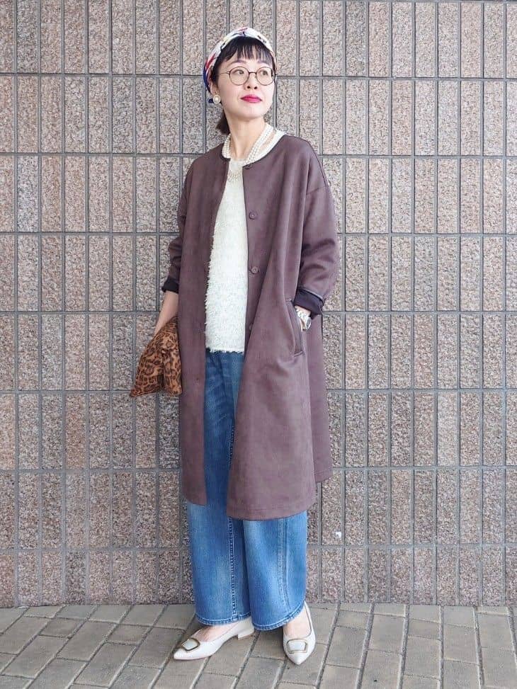 MUTSUKOさんの「UNTITLED｜【洗える/軽羽織り】マシュマロタッチ　スエード調コート」を使ったコーディネート