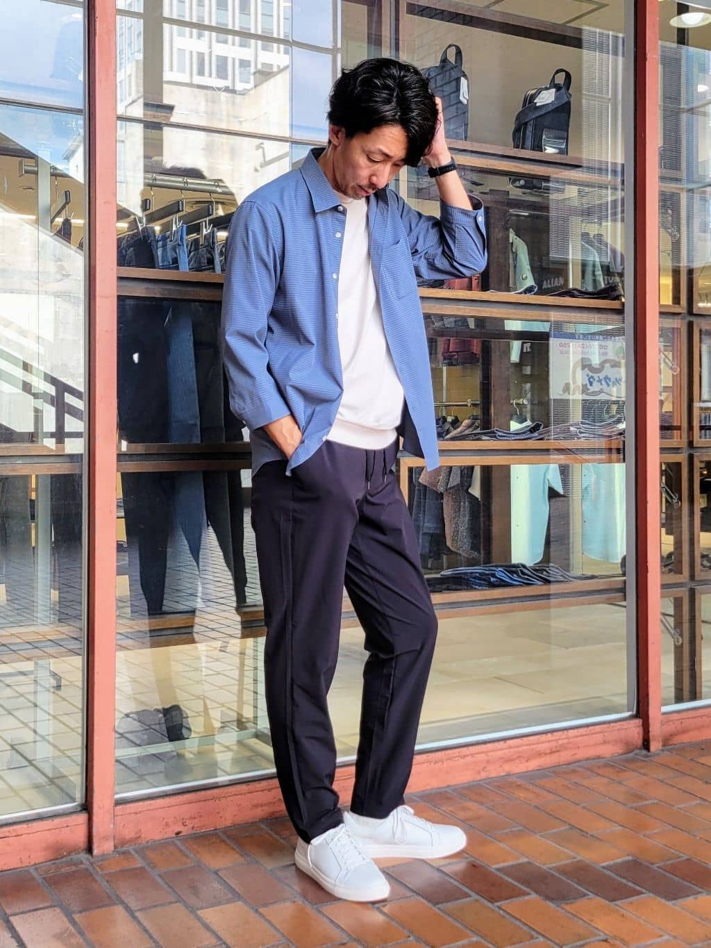 piroyaさんの「TAKEO KIKUCHI｜【COOL CITY WEAR】DotAir（R）サッカー シャツ」を使ったコーディネート