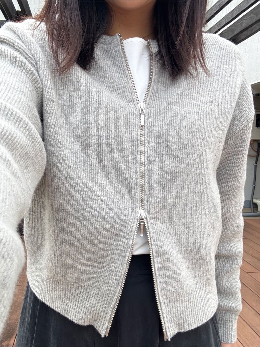 YUKAさんの「UNTITLED｜【ゆったりサイズ／着丈短め】ジップニットカーディガン」を使ったコーディネート