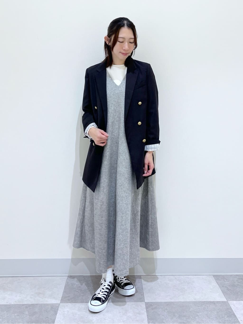 canaさんの「Dessin｜【洗える】Vネックジャンパースカート」を使ったコーディネート