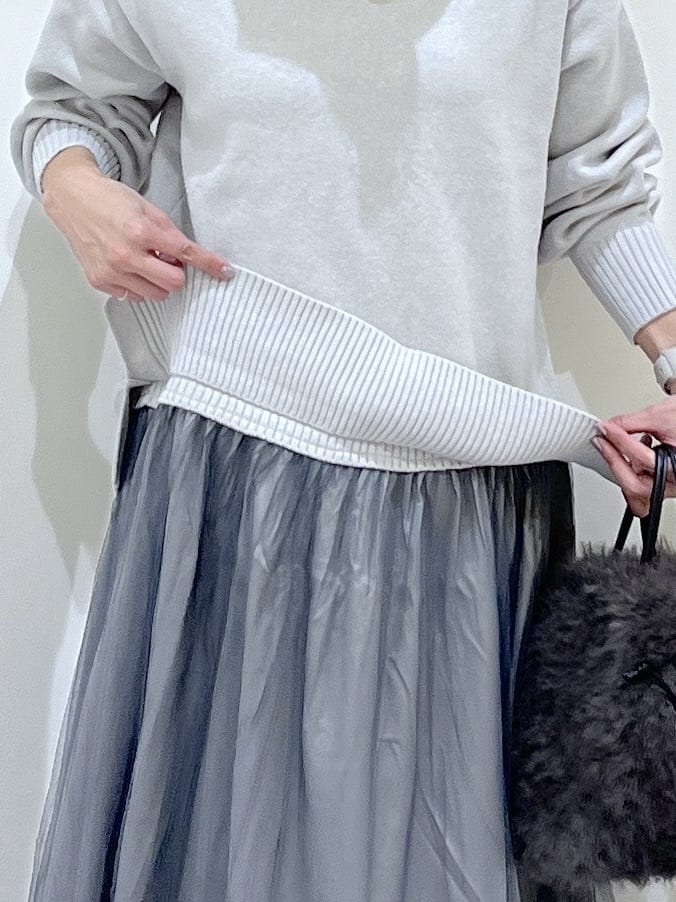canaさんの「Dessin｜【洗える】ニットチュールドッキングワンピース」を使ったコーディネート